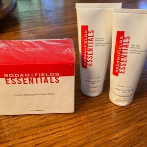 Rodan and Fields makeup remover wipes and daily body moisturizer
